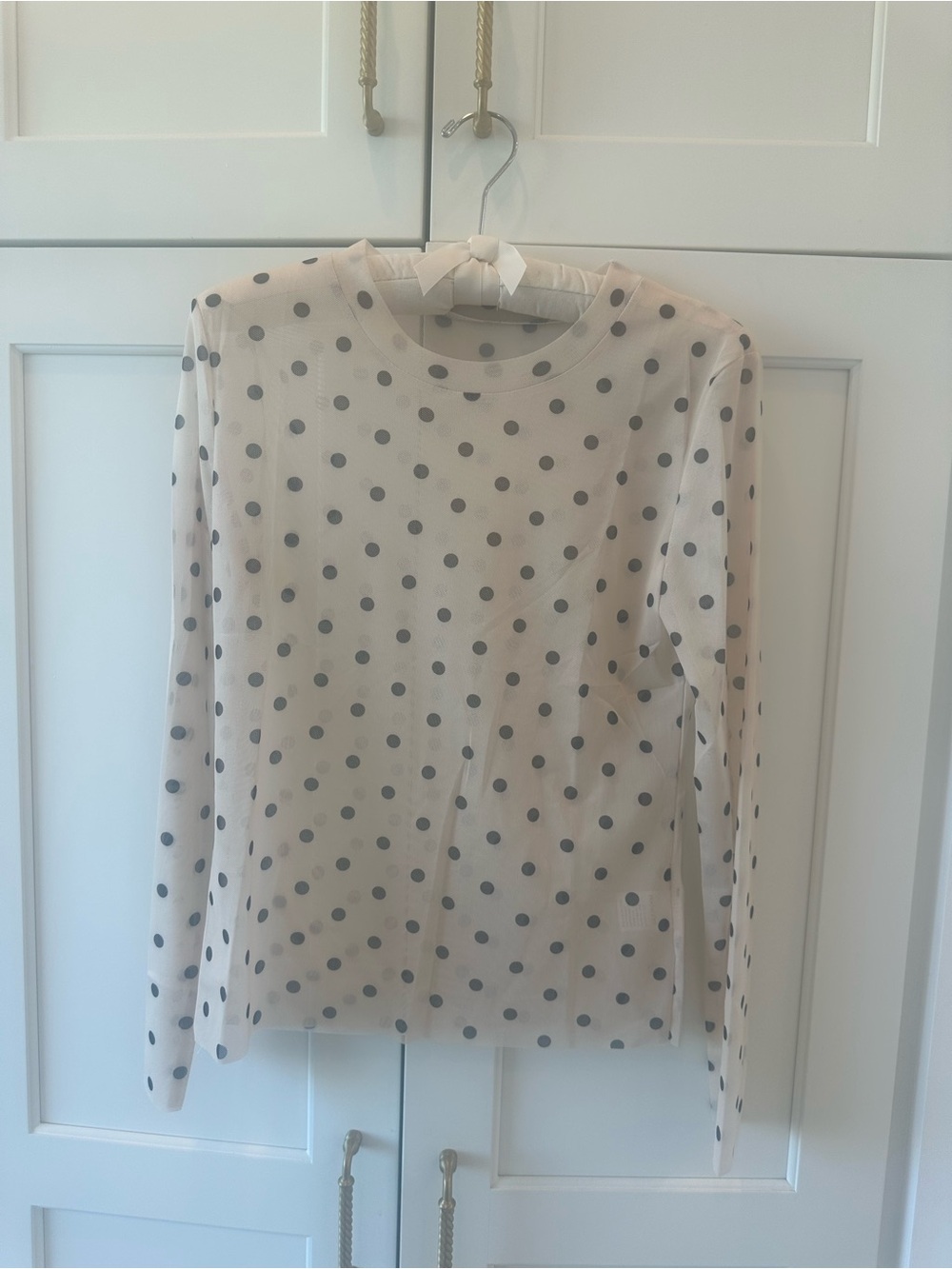 Women's Polka Dot Long Sleeve Top - Cream with Black Dots
